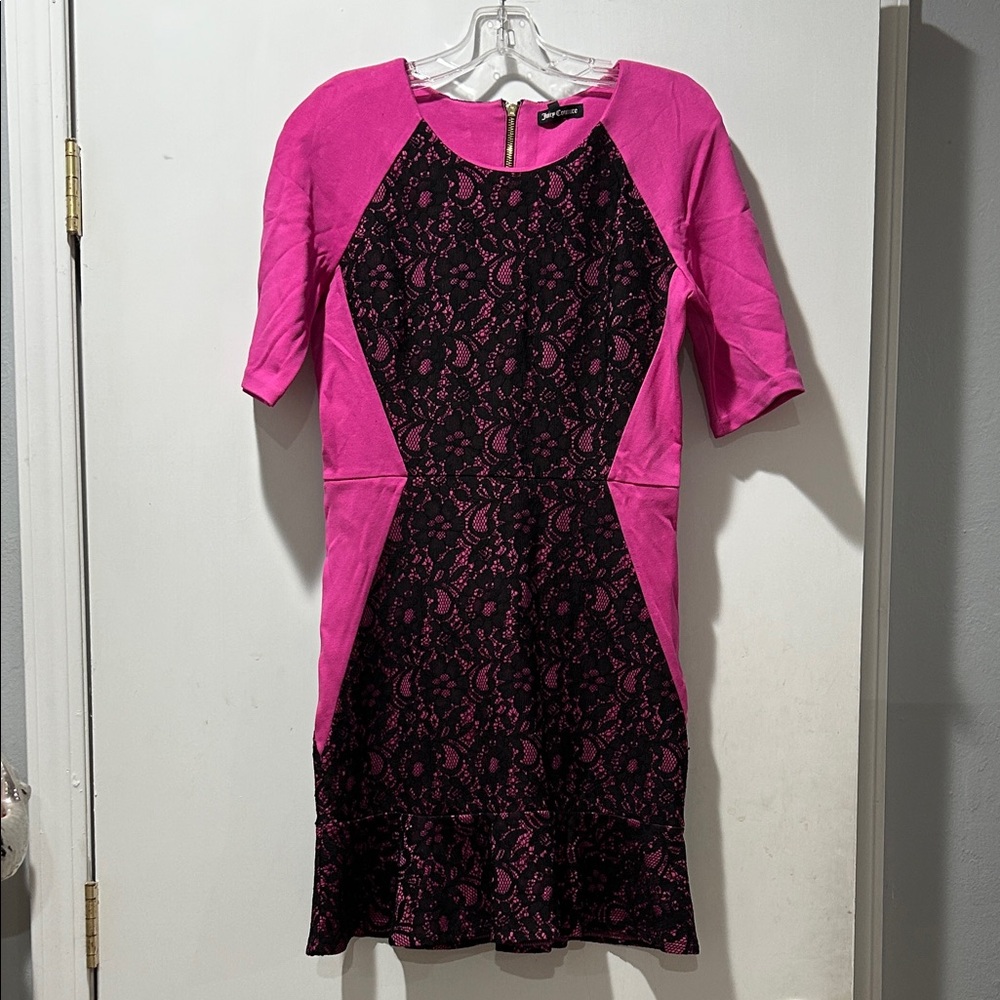 Juicy Couture Pink and Black Lace Dress